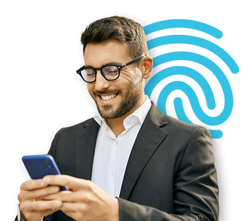 guy on phone with thumbprint